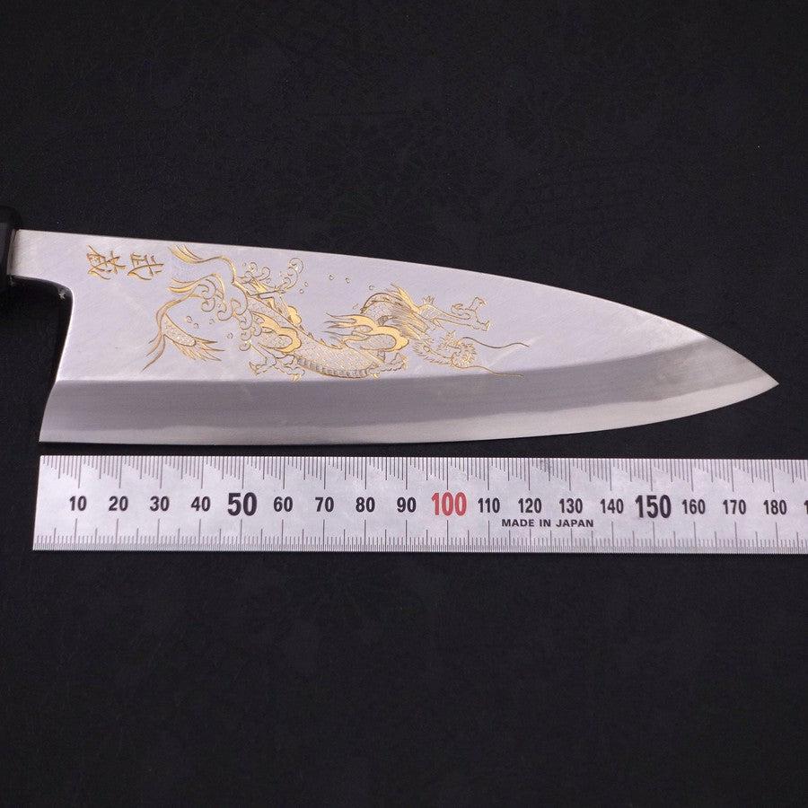 Deba White Steel #2 Kasumi Chokin Silver Dragon Buffalo Ebony Handle 170mm - Image 9