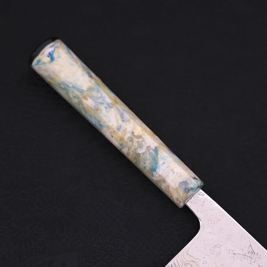 Nakiri AUS-10 Nashiji Damascus Ocean White Mix Handle 165mm - Image 6