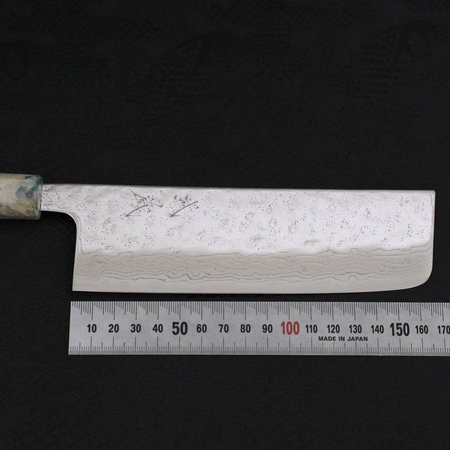 Nakiri AUS-10 Nashiji Damascus Ocean White Mix Handle 165mm - Image 7