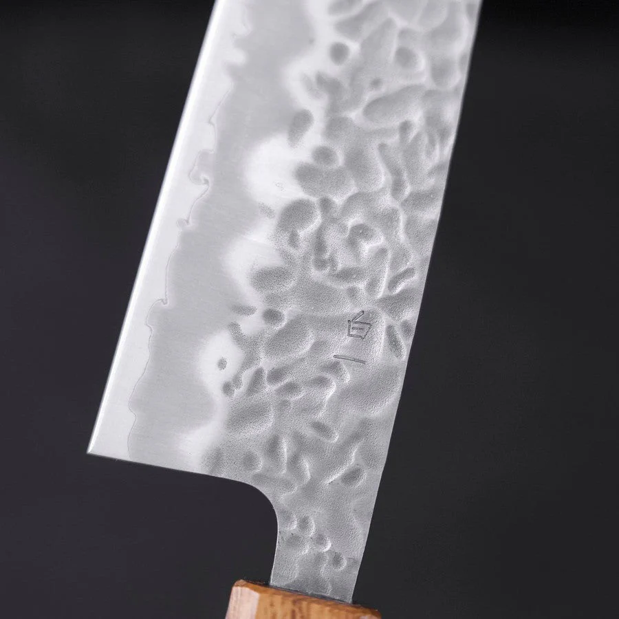 Santoku White Steel #1 Tsuchime Yaki Urushi Handle 165mm - Image 3